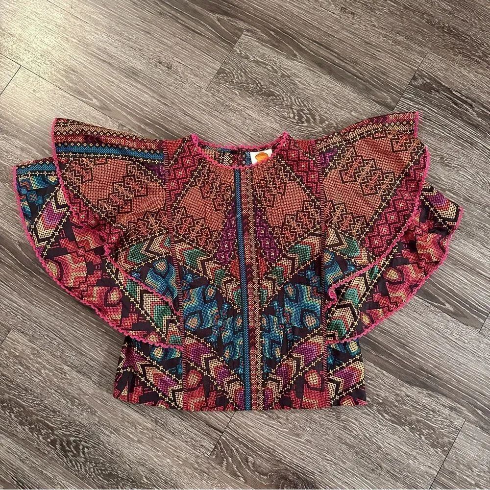 Farm Rio Multi Geometric Flutter Sleeve Blouse
